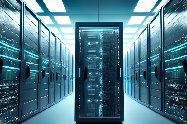 Data center com racks em dois corredores